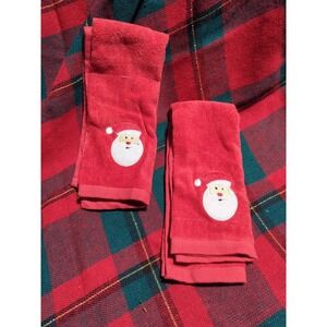 Christmas Hand Towel Set Snowman Red 100% Cotton